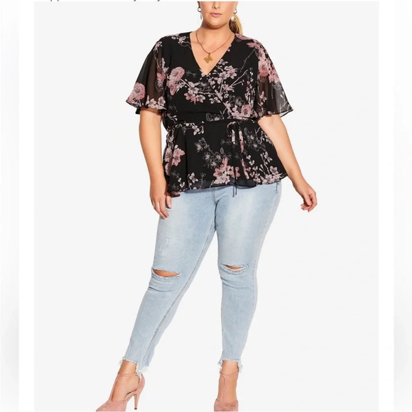 EUC City Chic Blossom Love Top, Size S/16, Black - Picture 1 of 9